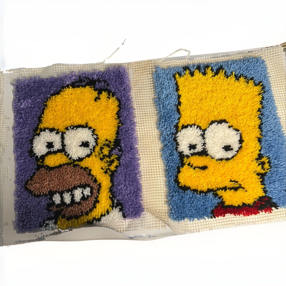 Bart Simpson Latch Hook Rug Wall Hangings Lot of 2 Handmade Football‎ Simpsons